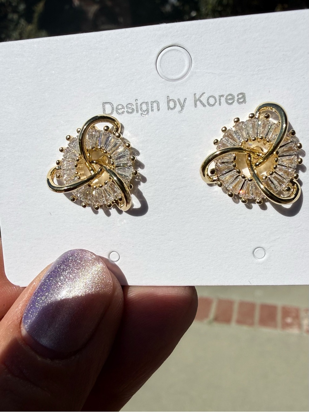 Gold Crystal Knot Stud Earrings -